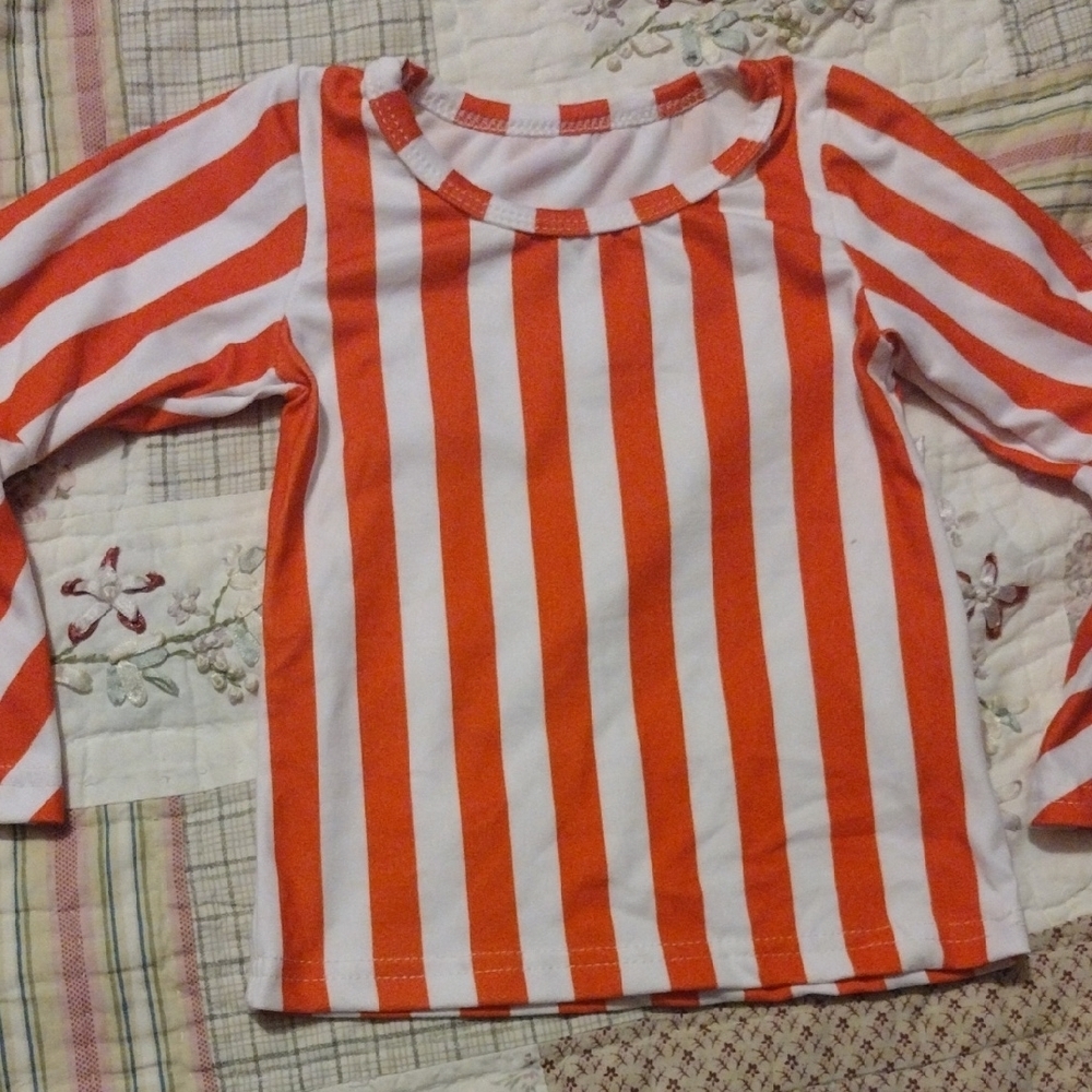 Orange and White Striped Kids Shirt - Picture 3 of 4